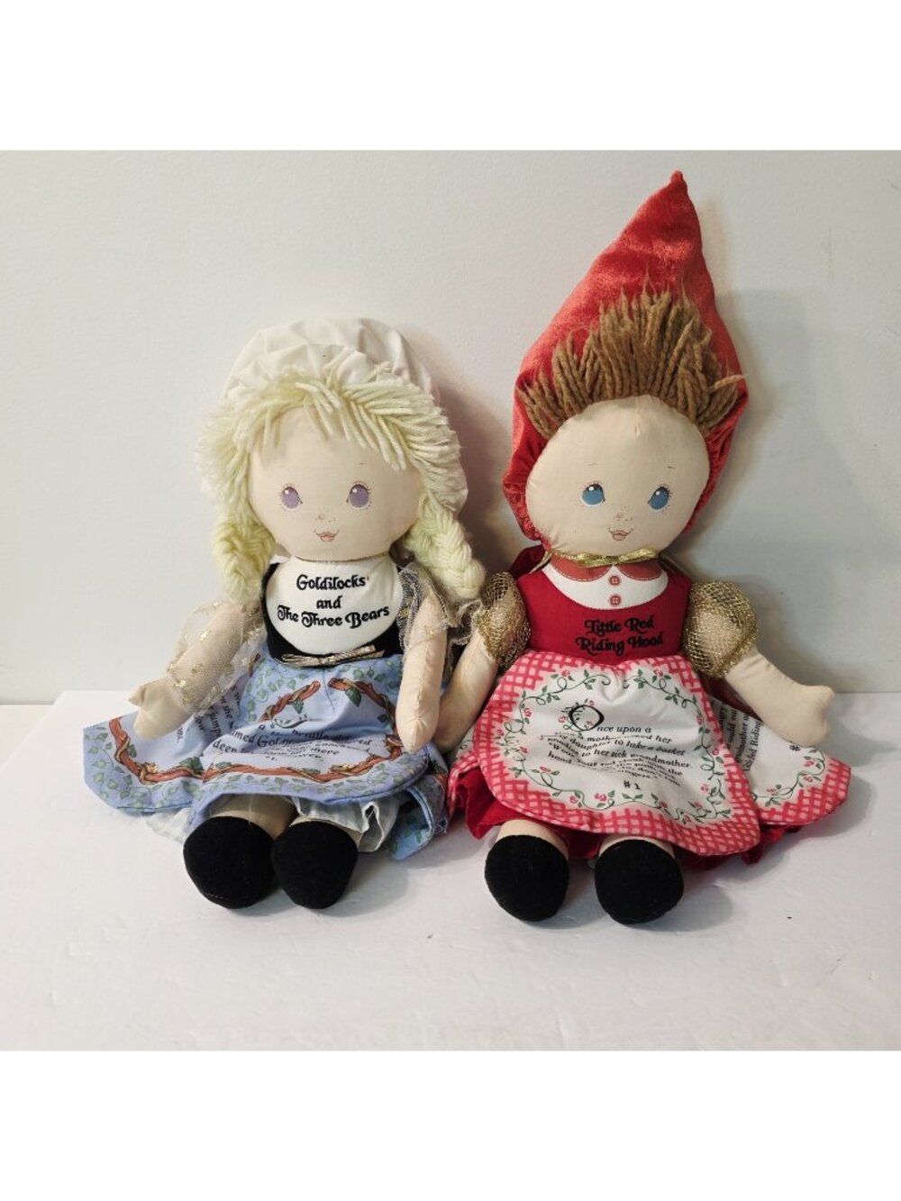 2 Vtg Eden Fairytale Goldie Locks Bears Little Red Riding Hood Cloth Plush Dolls